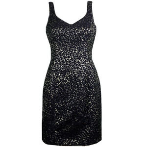 Rickie Freeman Teri Jon‎ Dress Womens Sz 8 Navy Blue Silver Leopard Silk Sheath